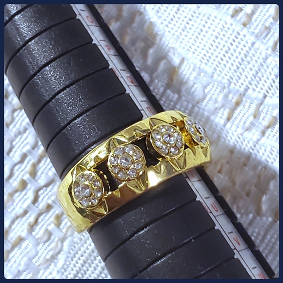 Yellow Goldtone Ring with Faux White Sapphires - Picture 1 of 6